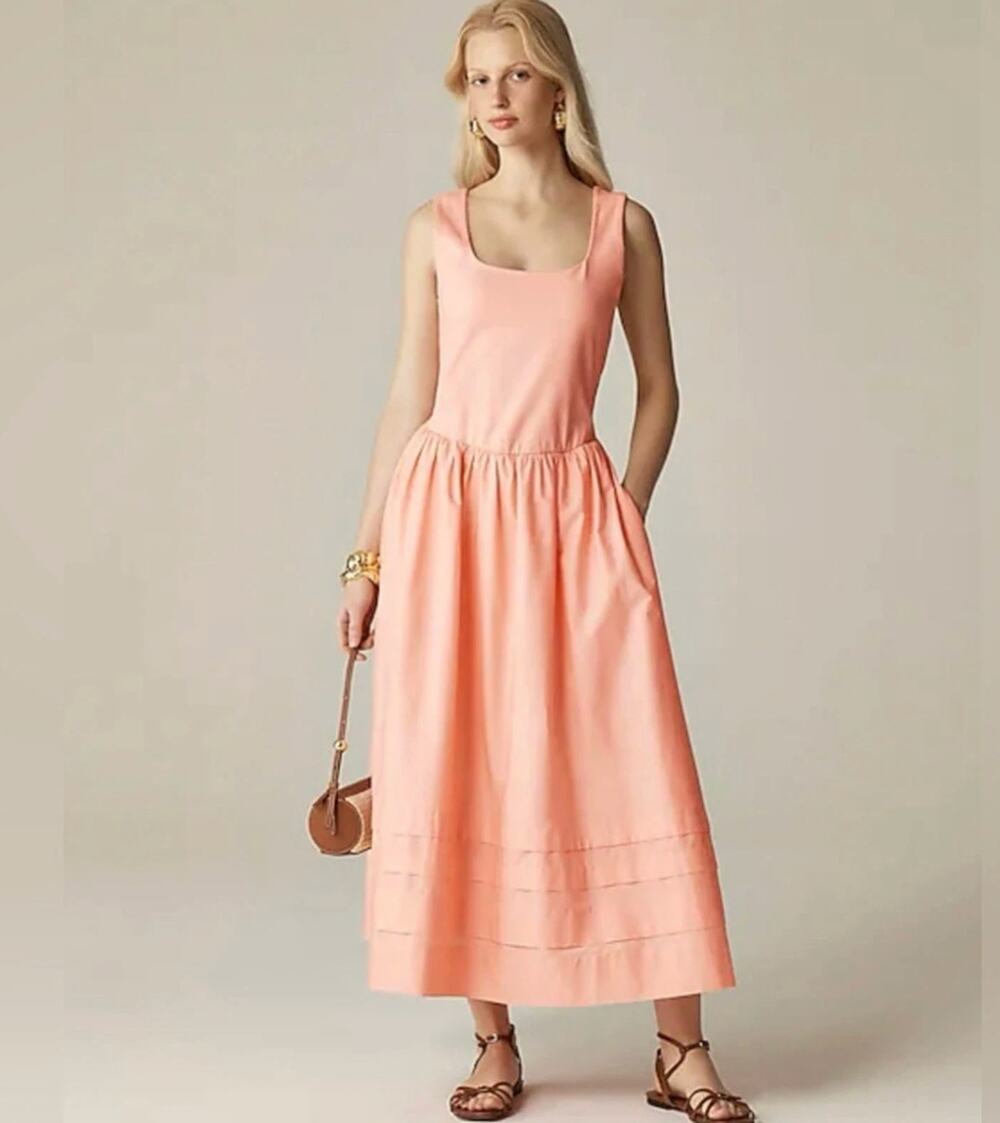 J.Crew Drop Waist Mixy Dress Midi Cotton A Line Minimalist Blush Pink Small NWT